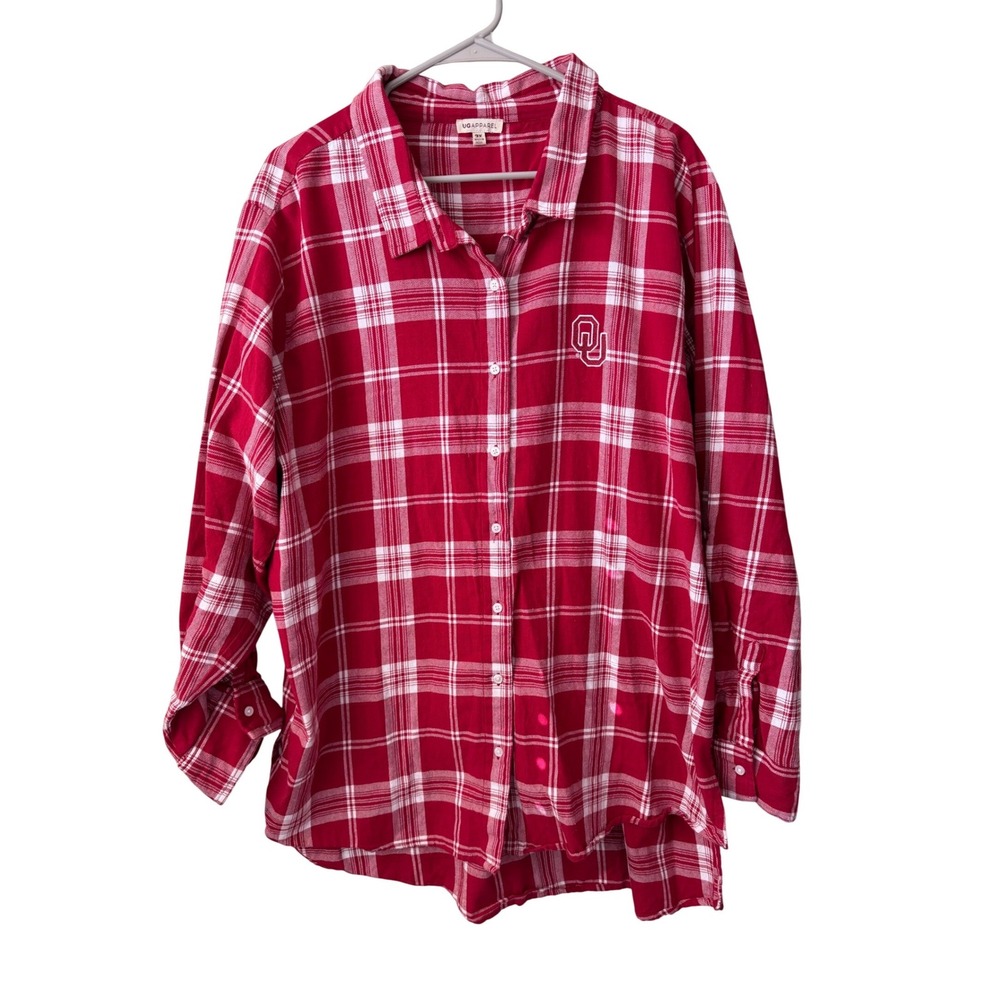 UG Apparel Red White Plaid OU Oklahoma‎ Sooners Embroidered Flannel Shirt 3X